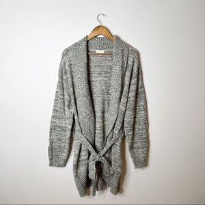 Modcloth Gray Heathered Long Belted Cardigan